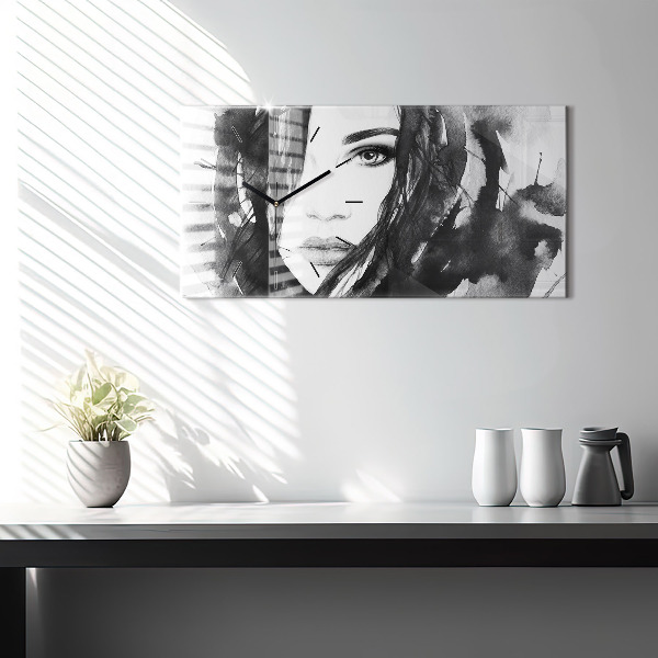 Glass wall clock rectangular Portrait of a woman watercolor