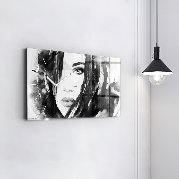 Glass wall clock rectangular Portrait of a woman watercolor