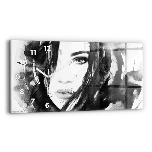 Glass wall clock rectangular Portrait of a woman watercolor