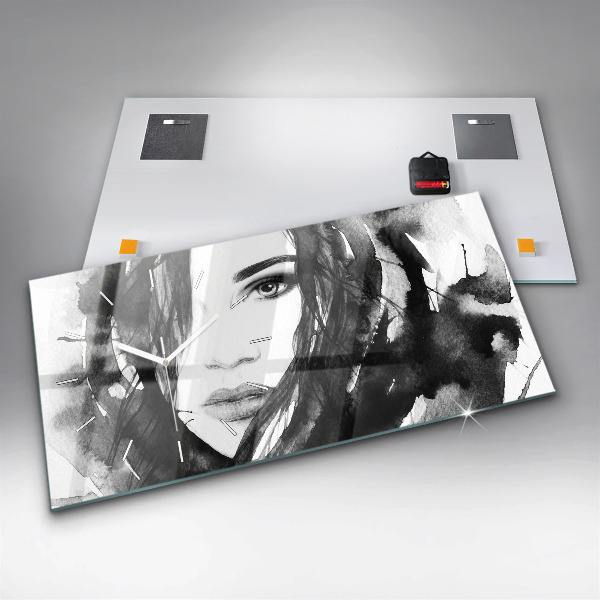 Glass wall clock rectangular Portrait of a woman watercolor