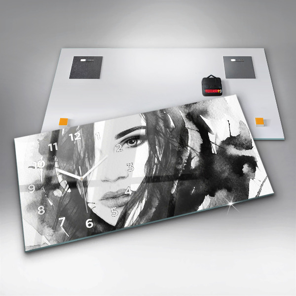 Glass wall clock rectangular Portrait of a woman watercolor