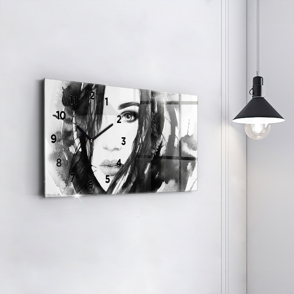 Glass wall clock rectangular Portrait of a woman watercolor
