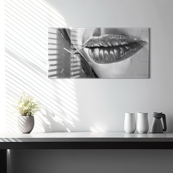 Glass wall clock rectangular Woman's lips
