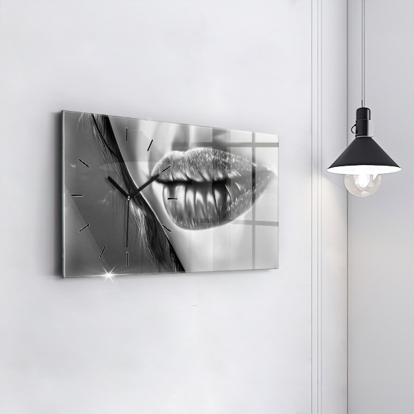 Glass wall clock rectangular Woman's lips