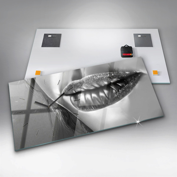 Glass wall clock rectangular Woman's lips