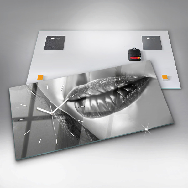 Glass wall clock rectangular Woman's lips