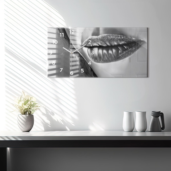 Glass wall clock rectangular Woman's lips