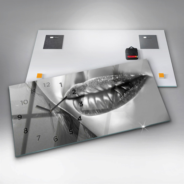 Glass wall clock rectangular Woman's lips