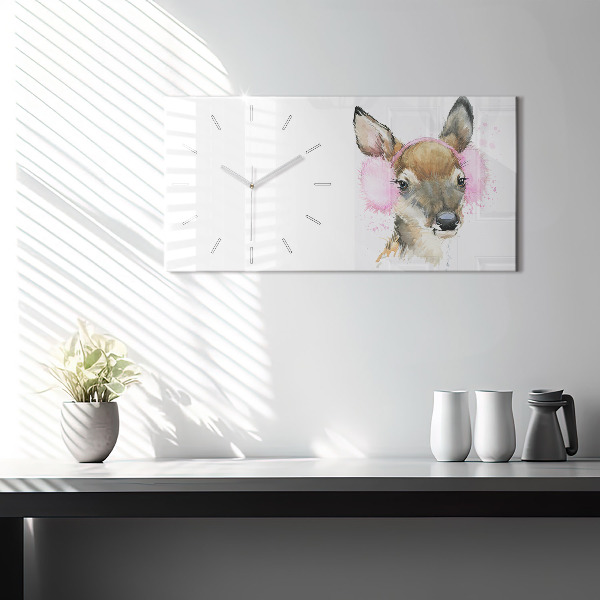 Glass wall clock rectangular Forest deer