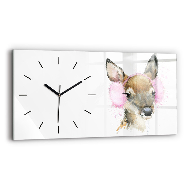 Glass wall clock rectangular Forest deer