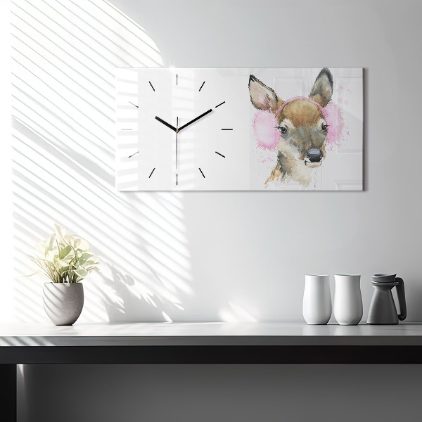 Glass wall clock rectangular Forest deer