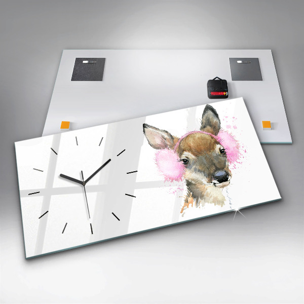 Glass wall clock rectangular Forest deer