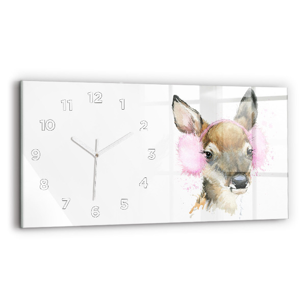 Glass wall clock rectangular Forest deer
