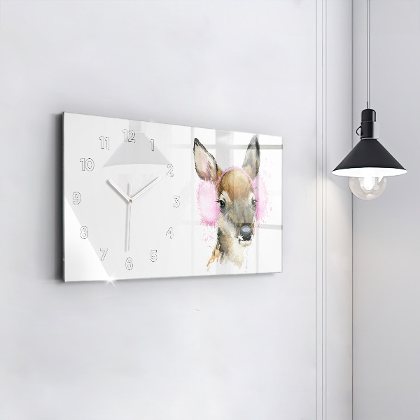 Glass wall clock rectangular Forest deer