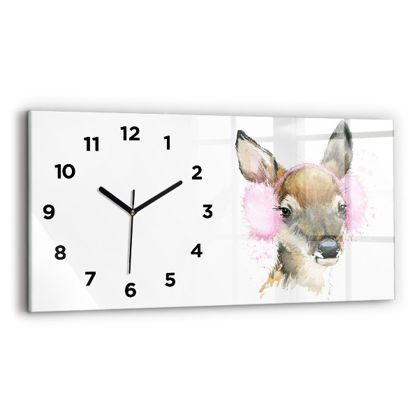 Glass wall clock rectangular Forest deer