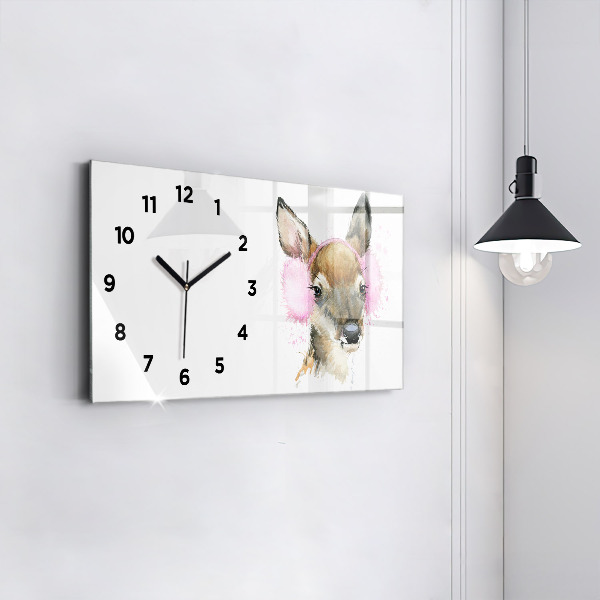Glass wall clock rectangular Forest deer