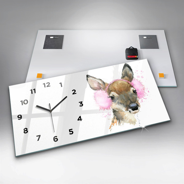 Glass wall clock rectangular Forest deer
