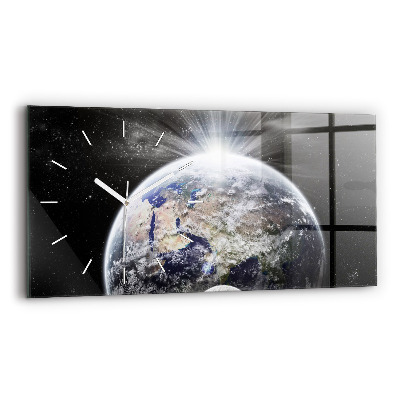 Glass wall clock rectangular Earth Moon Sun