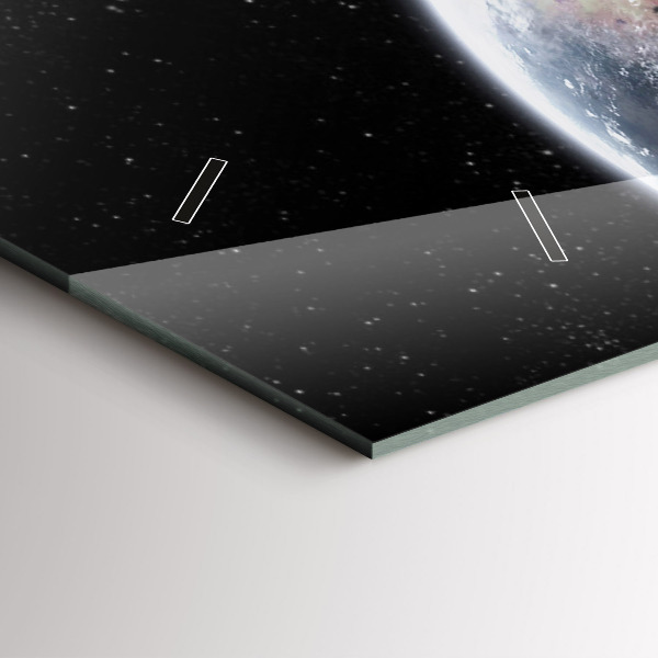 Glass wall clock rectangular Earth Moon Sun