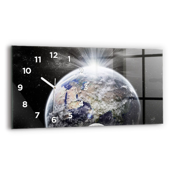 Glass wall clock rectangular Earth Moon Sun