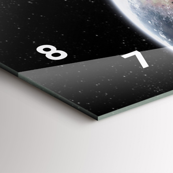 Glass wall clock rectangular Earth Moon Sun
