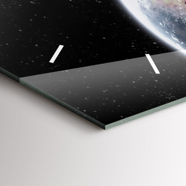 Glass wall clock rectangular Earth Moon Sun