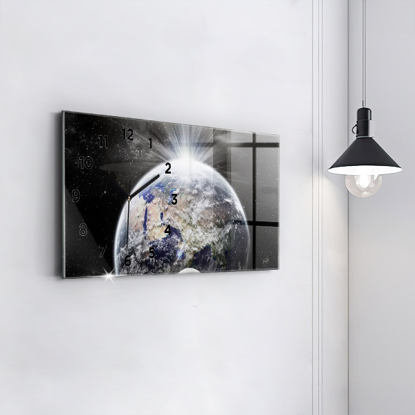 Glass wall clock rectangular Earth Moon Sun