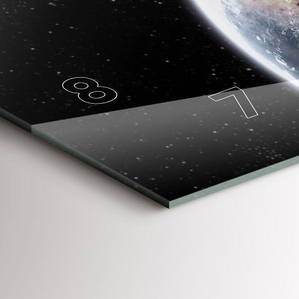 Glass wall clock rectangular Earth Moon Sun