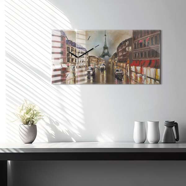 Glass wall clock rectangular City of Paris