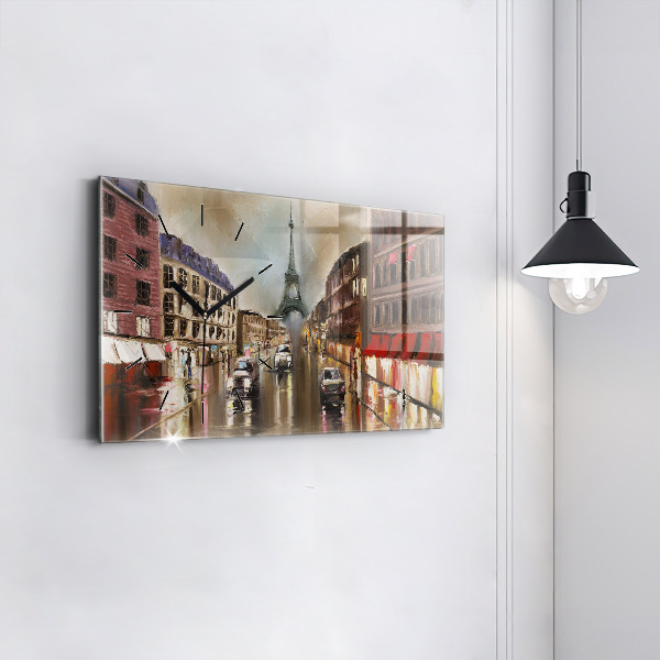 Glass wall clock rectangular City of Paris