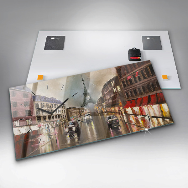 Glass wall clock rectangular City of Paris