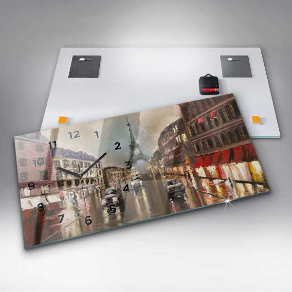Glass wall clock rectangular City of Paris