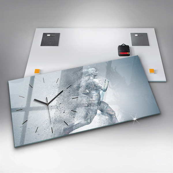 Glass wall clock rectangular Running man