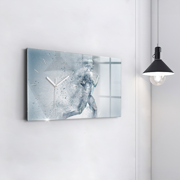 Glass wall clock rectangular Running man