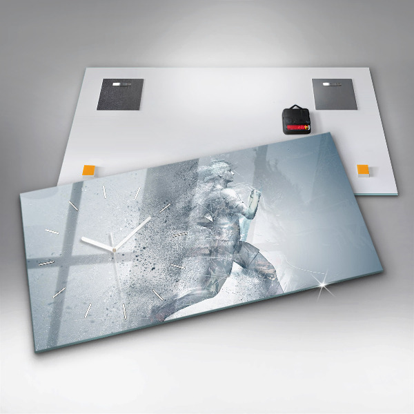 Glass wall clock rectangular Running man