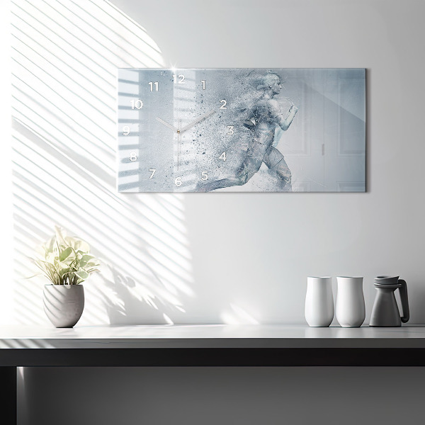 Glass wall clock rectangular Running man