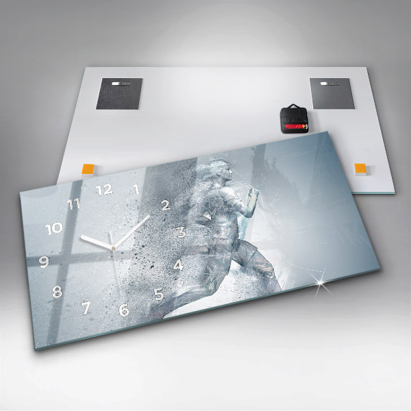 Glass wall clock rectangular Running man