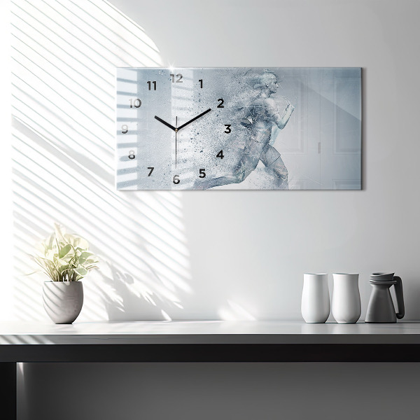 Glass wall clock rectangular Running man