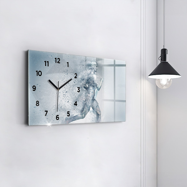Glass wall clock rectangular Running man