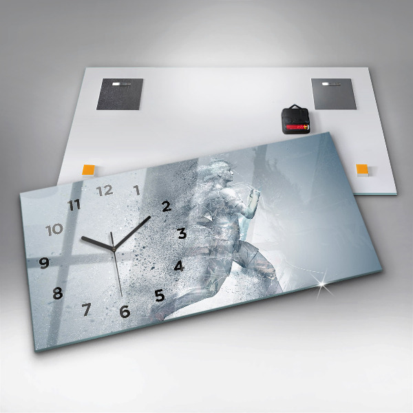 Glass wall clock rectangular Running man