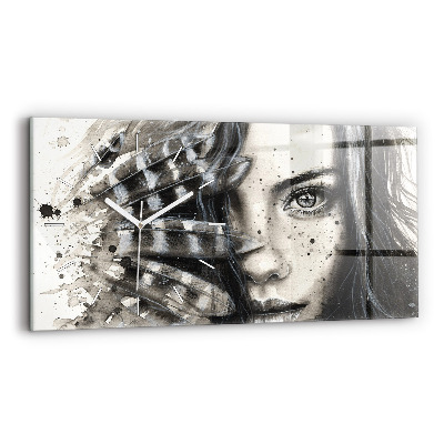 Glass wall clock rectangular Painted portrait