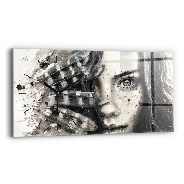 Glass wall clock rectangular Painted portrait