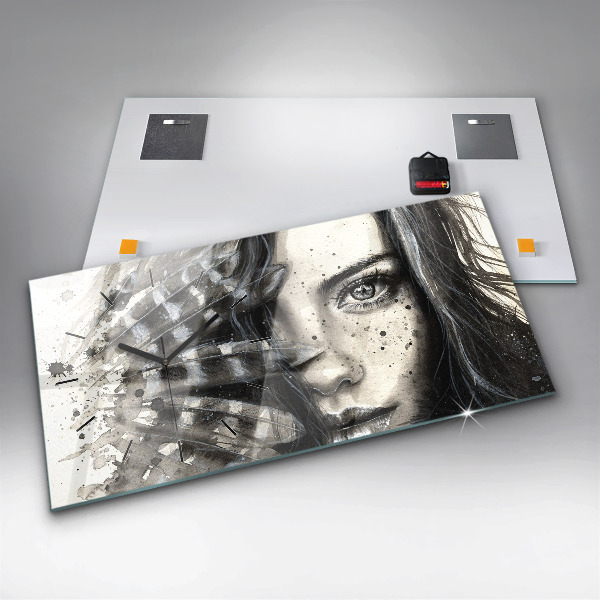 Glass wall clock rectangular Painted portrait