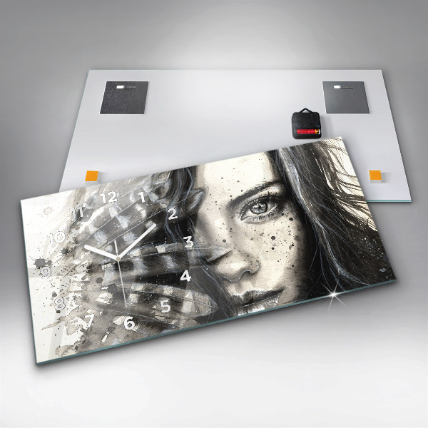 Glass wall clock rectangular Painted portrait