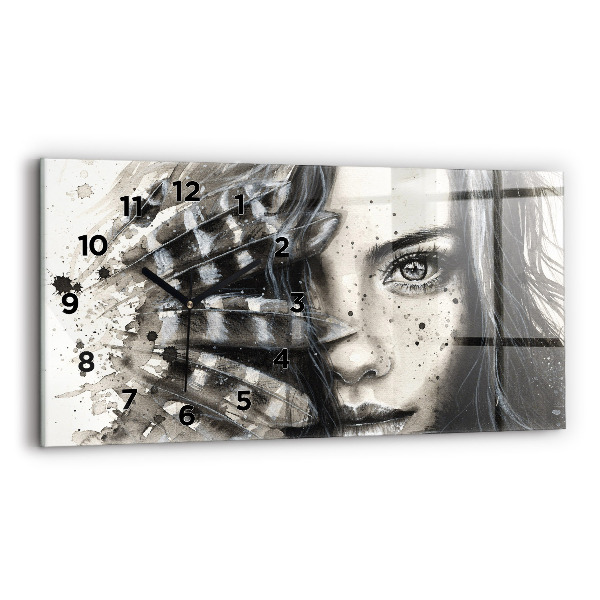 Glass wall clock rectangular Painted portrait
