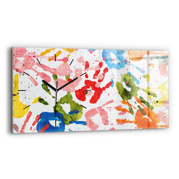 Glass wall clock rectangular Children's handprints