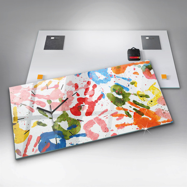 Glass wall clock rectangular Children's handprints
