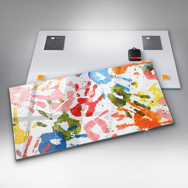 Glass wall clock rectangular Children's handprints
