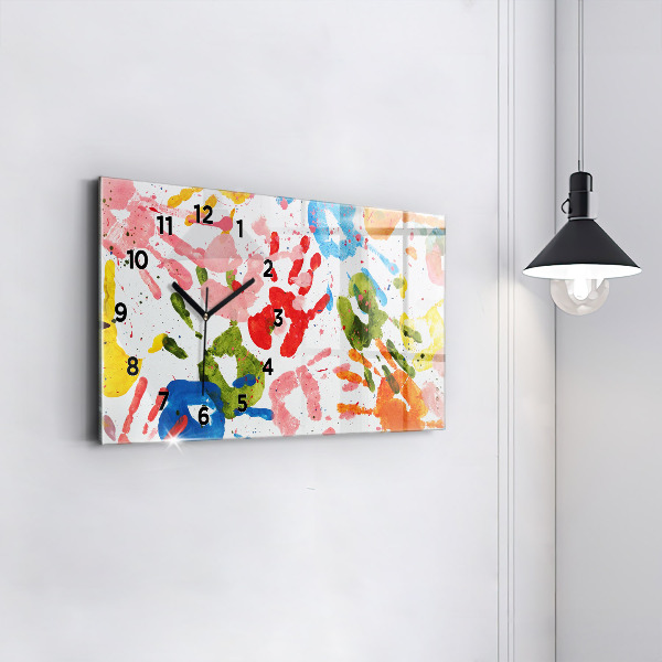 Glass wall clock rectangular Children's handprints