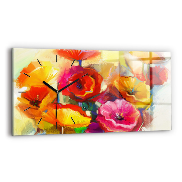 Glass wall clock rectangular Colorful poppies